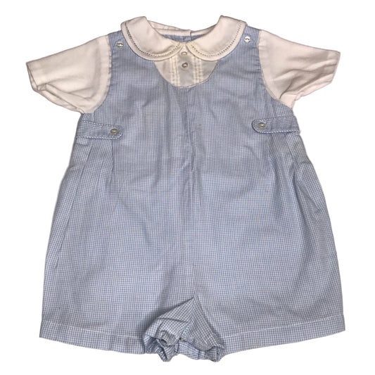 Petit Ami Micro Check Jon Jon Romper Blue White Baby Boy Size 9M