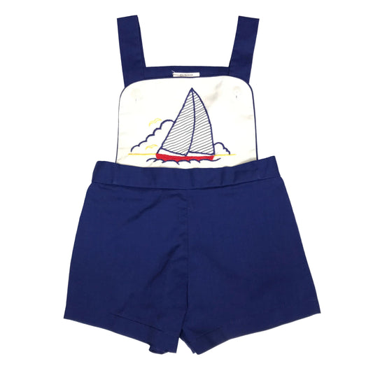 Vtg Shortall Sailboat Embroidered Red White Blue Boy Size 3-6M