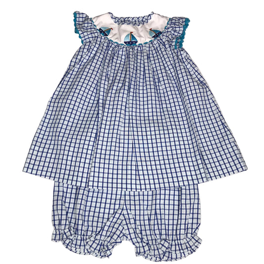 Petit Ami Sailboat Embroidery Plaid Checker Baby Girl Size 3M