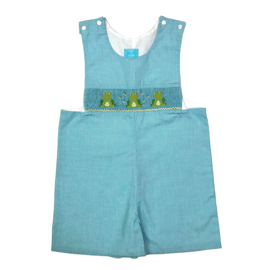 Claire & Charlie Mircochecked Smocked Frog Jon Jon Shortall Turquoise Boys Size 4T