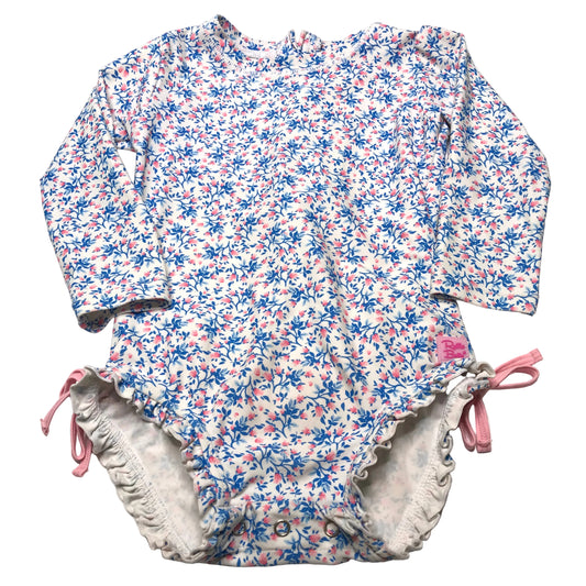 RuffleButts Cottage Tea Time Floral Long Sleeve One Piece Rash Guard Swimsuit Girl Size 2T