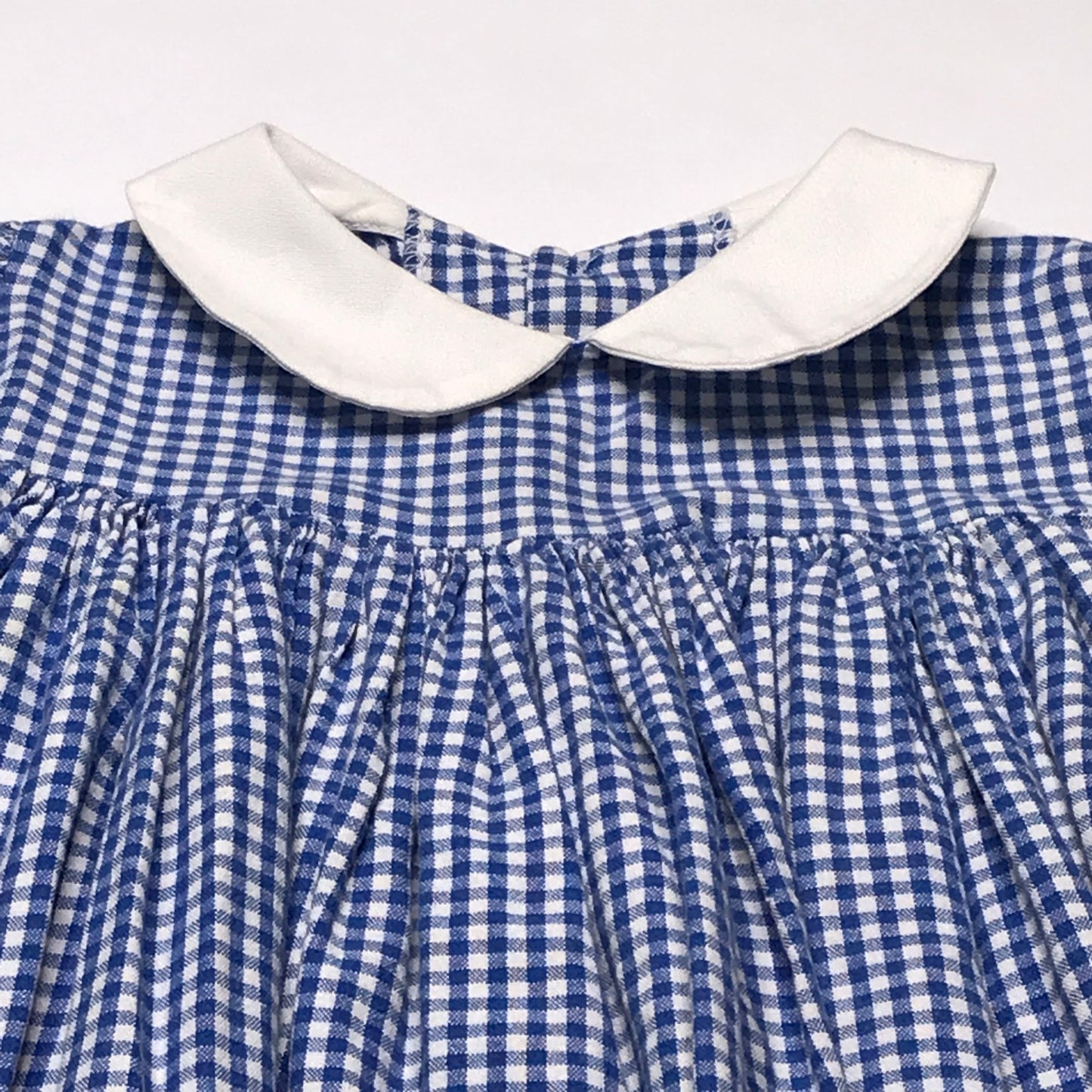 Baby Bloomers Handmade Gingham Peter Pan Collar Blue White Dress Size 3T