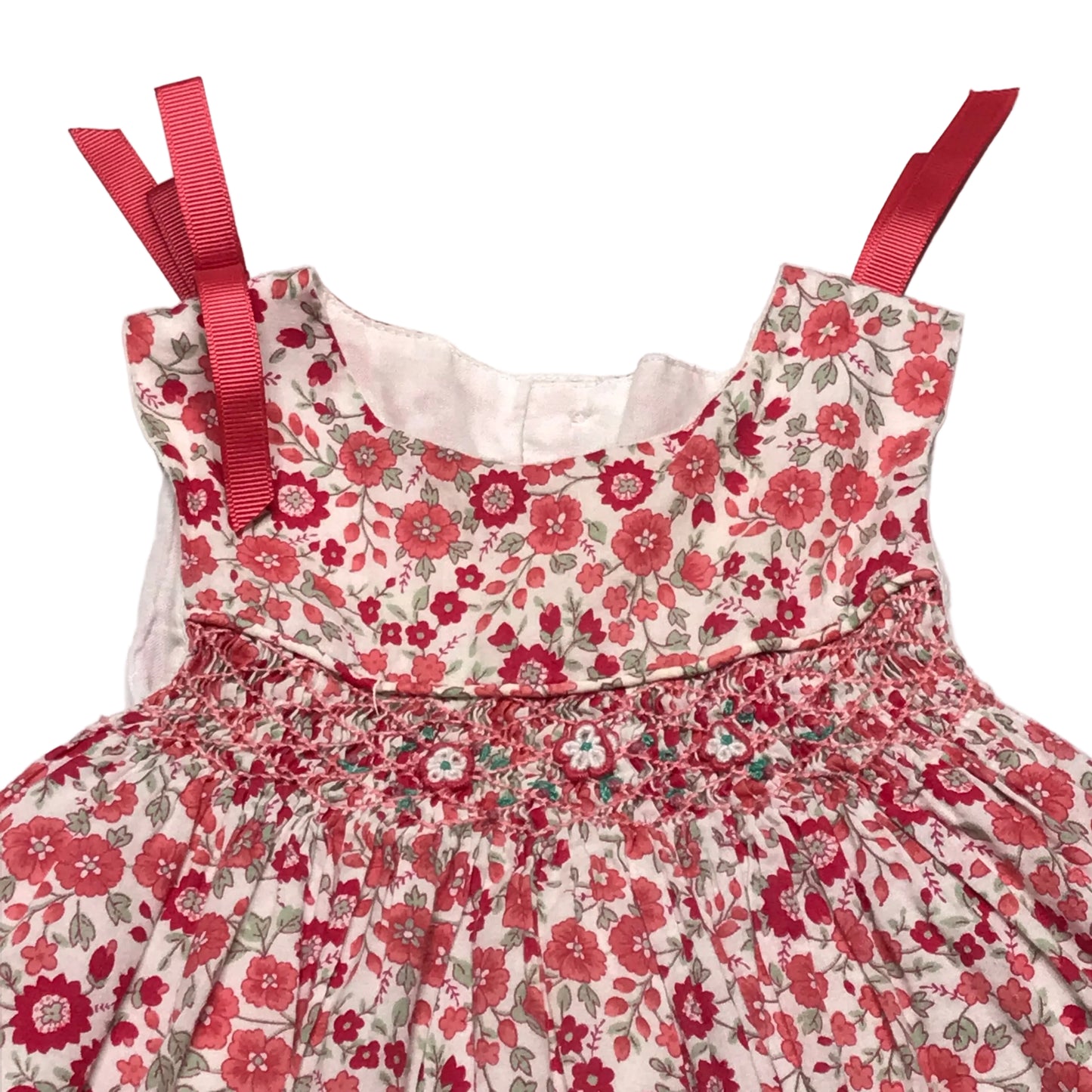 Edgehill Collection Smocked Floral Red White Dress Baby Girl Size 12M