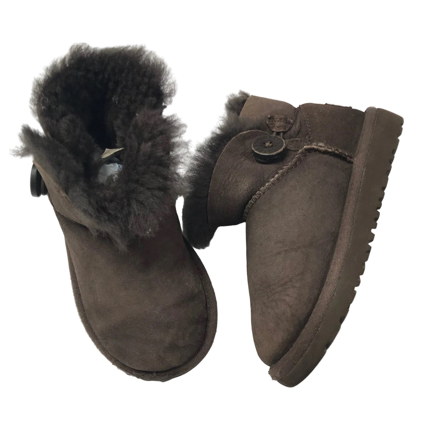 Ugg Mini Short Bailey Button Boots Brown Shoes Girls Size 10