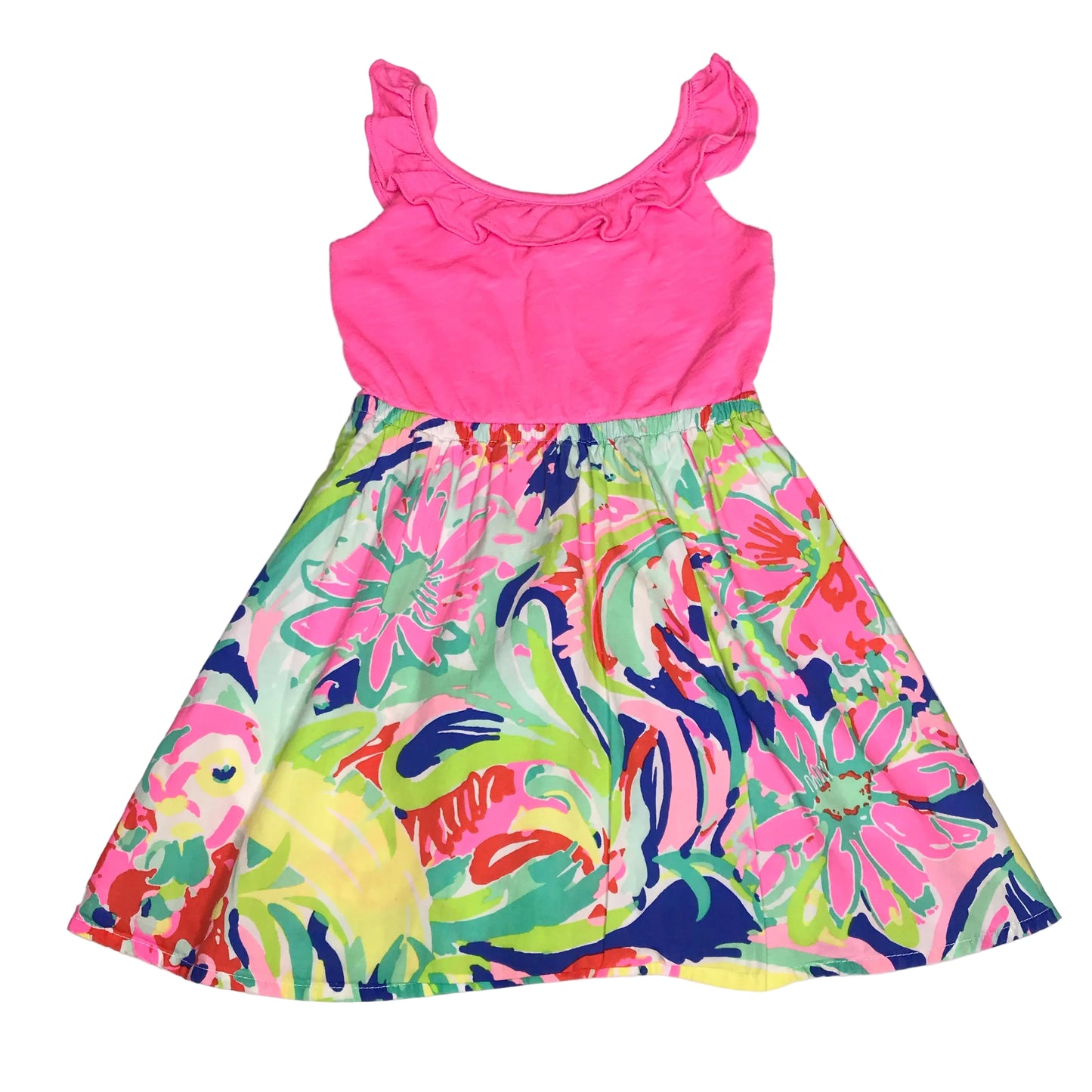Lilly Pulitzer Claire Floral Casa Banana Pink Dress Girl Size XS(2-3)