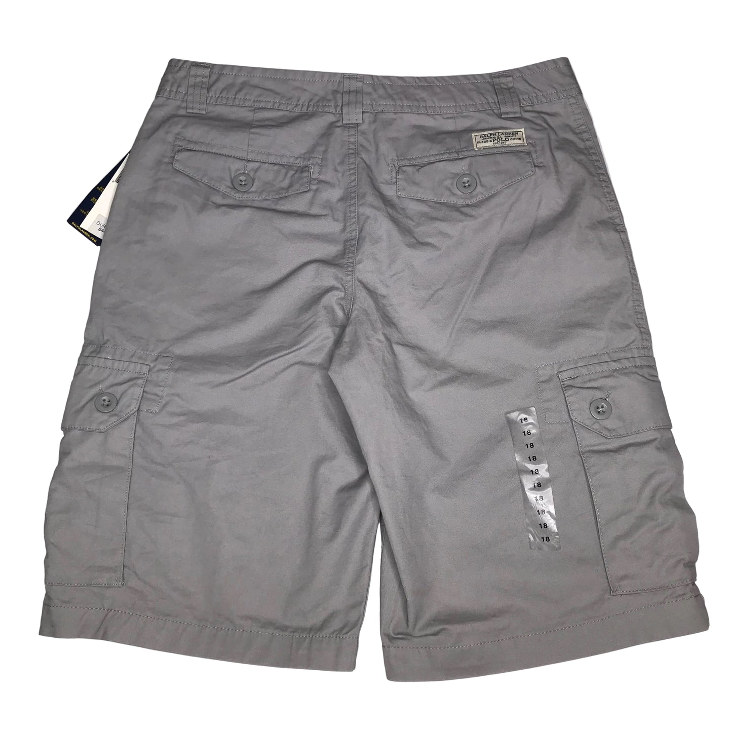NWT Polo Ralph Lauren Boy Stretch Twill Cargo Shorts Grey Size 18