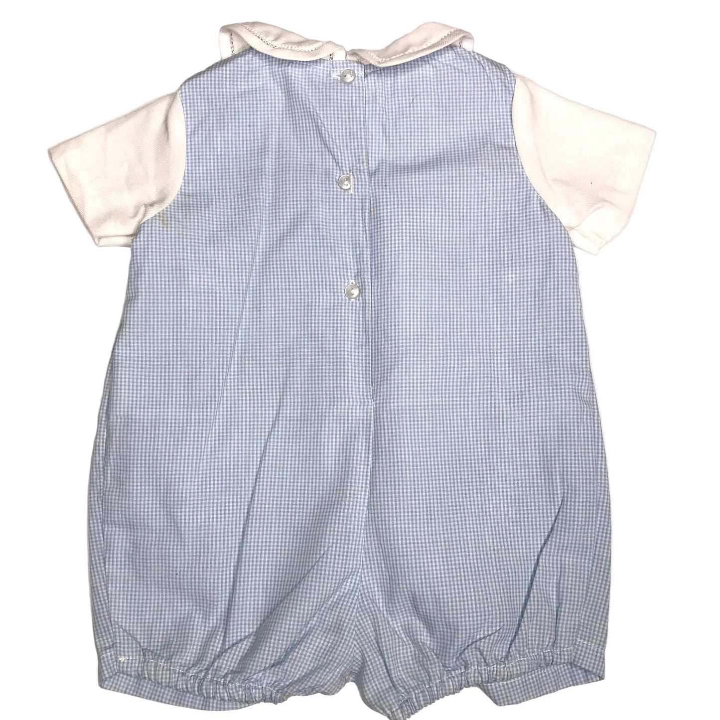 Petit Ami Micro Check Jon Jon Romper Blue White Baby Boy Size NB