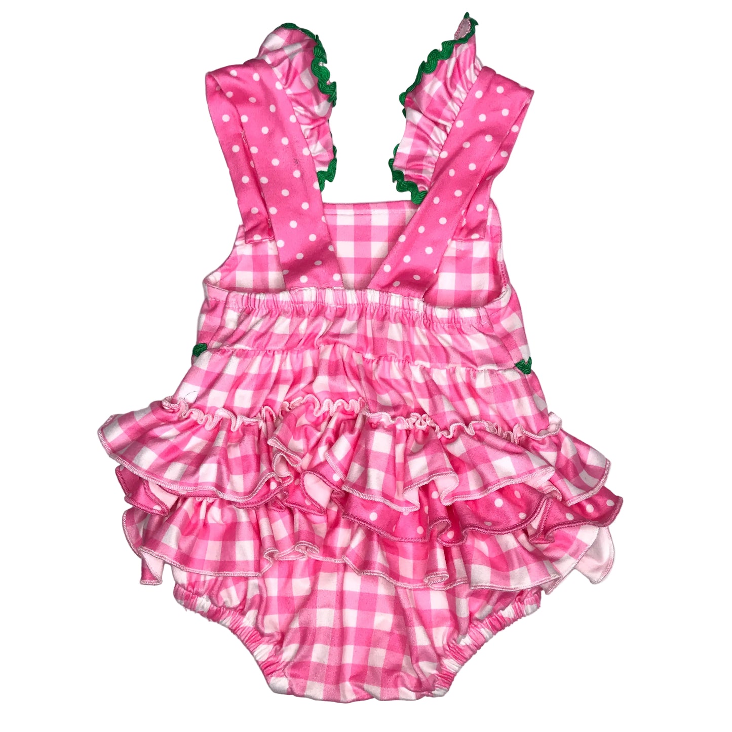 Marie Nicole Gingham Strawberries Bubble Romper Pink White Girl Size 0-3M