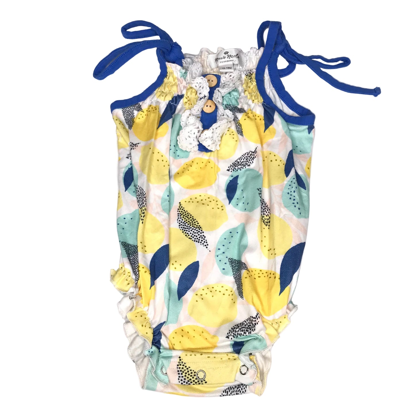 Marie Nicole Lemon Bubble Romper Tie Straps Baby Girl Size 12-18M