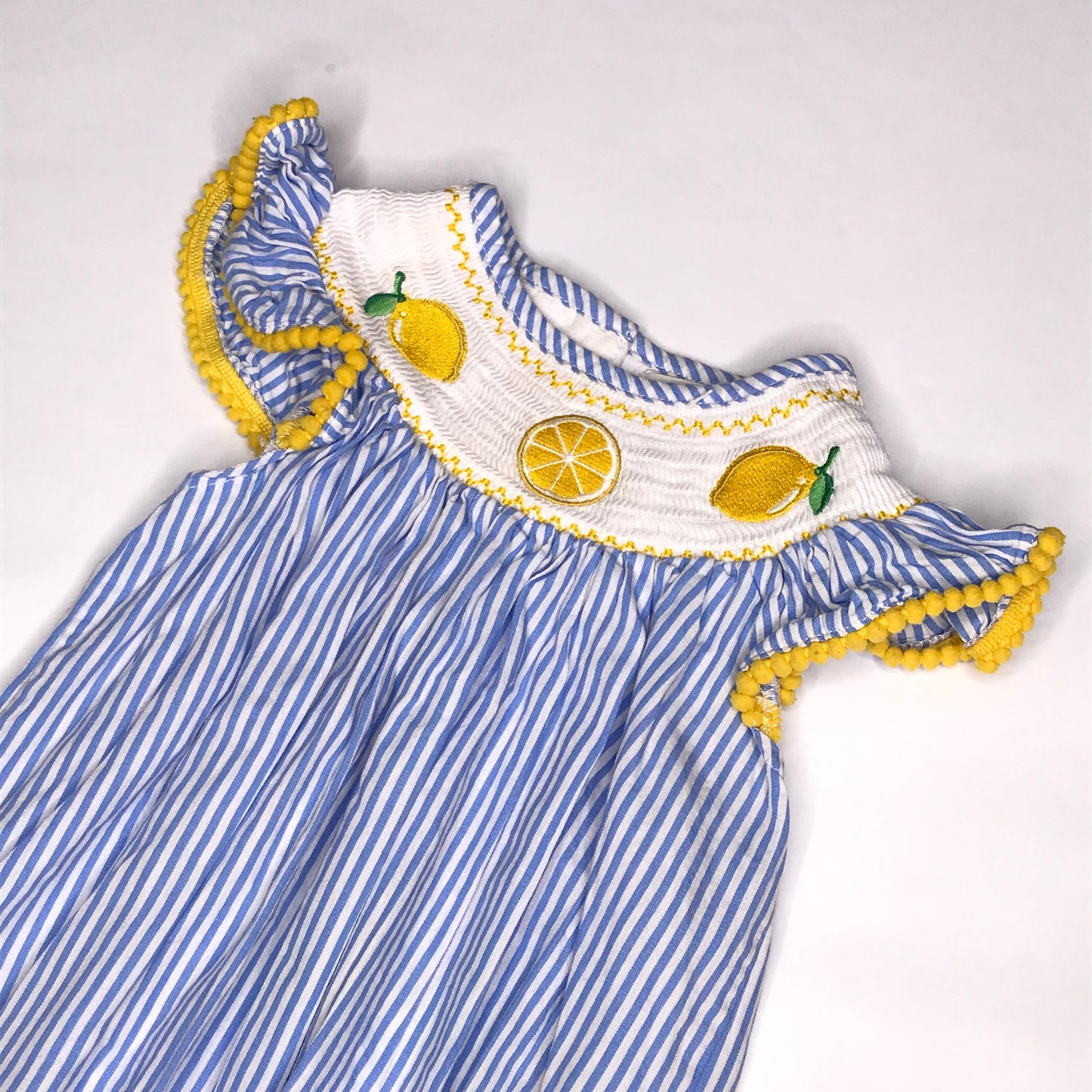 Lil Cactus Striped Lemons Smocked Bubble Romper Baby Girl Size 18-24M