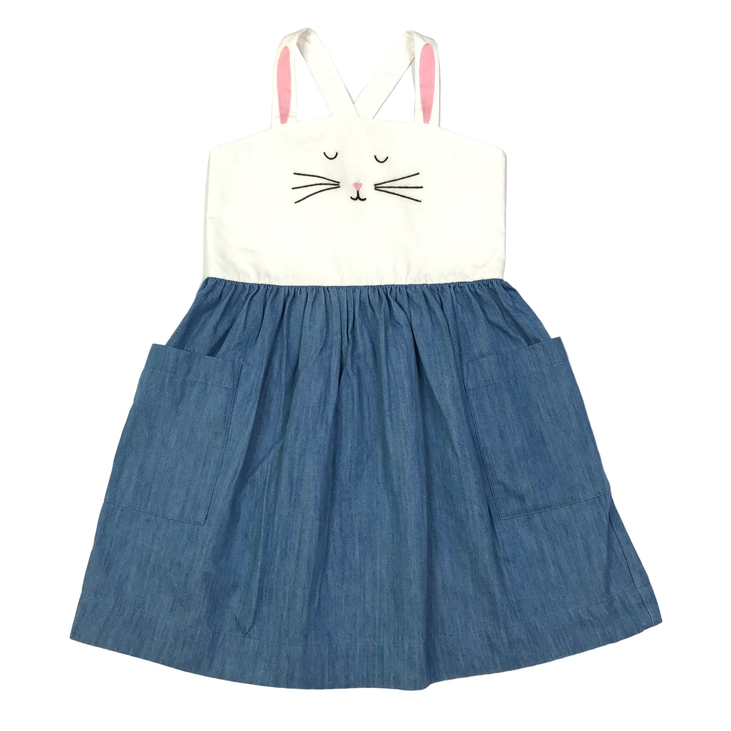 Hanna Andersson Bunny Jumper Chambray Dress Girls Size 6-7