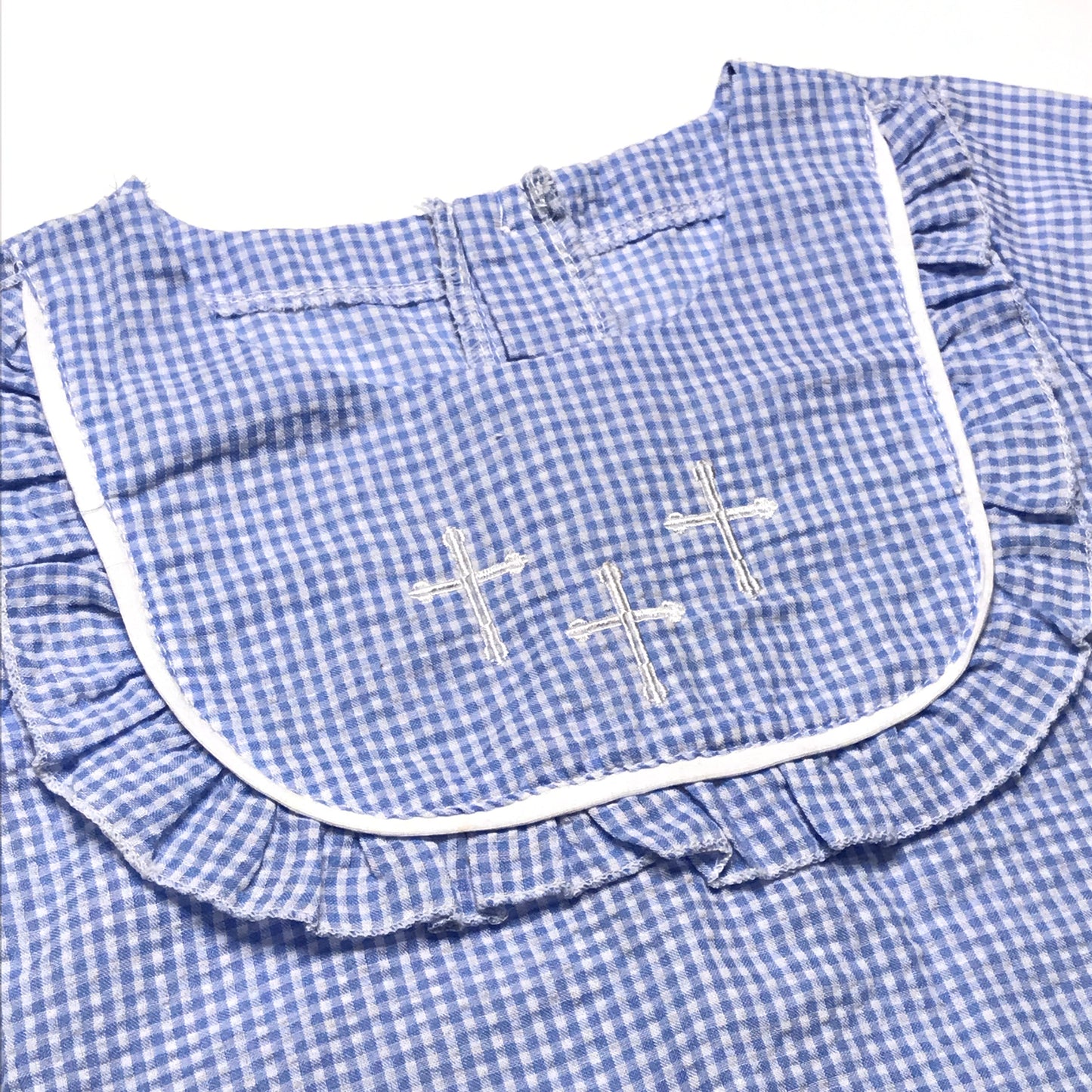 Boutique Cross Embroidered Mini Check Dress Blue White Girl Size 5