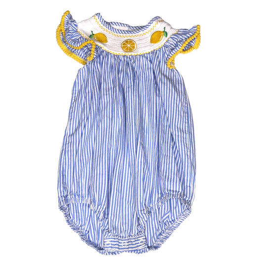 Lil Cactus Striped Lemons Smocked Bubble Romper Baby Girl Size 18-24M