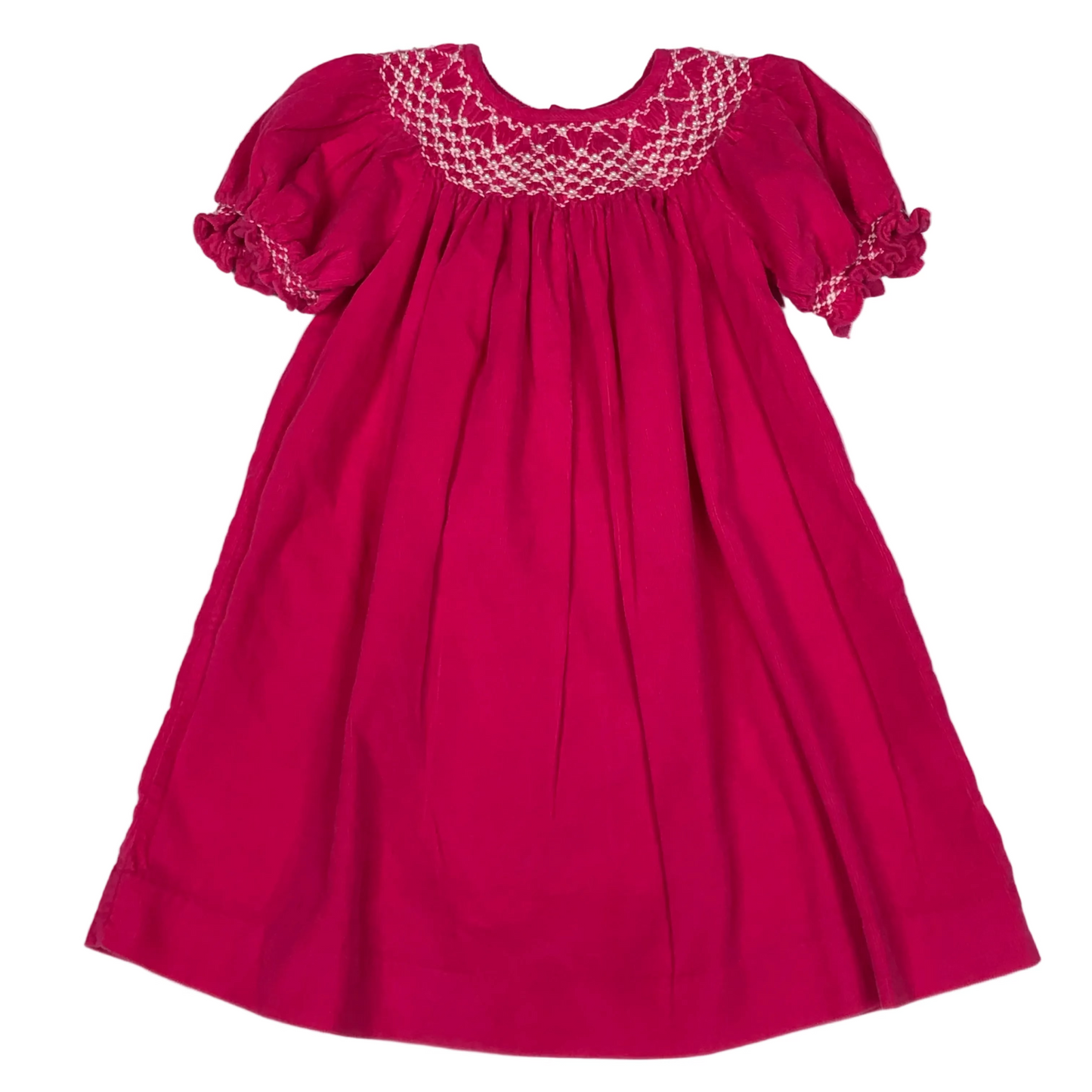 Mom & Me Fuchsia Pink Cord Smocked Dress Pearls Girls Size 9M