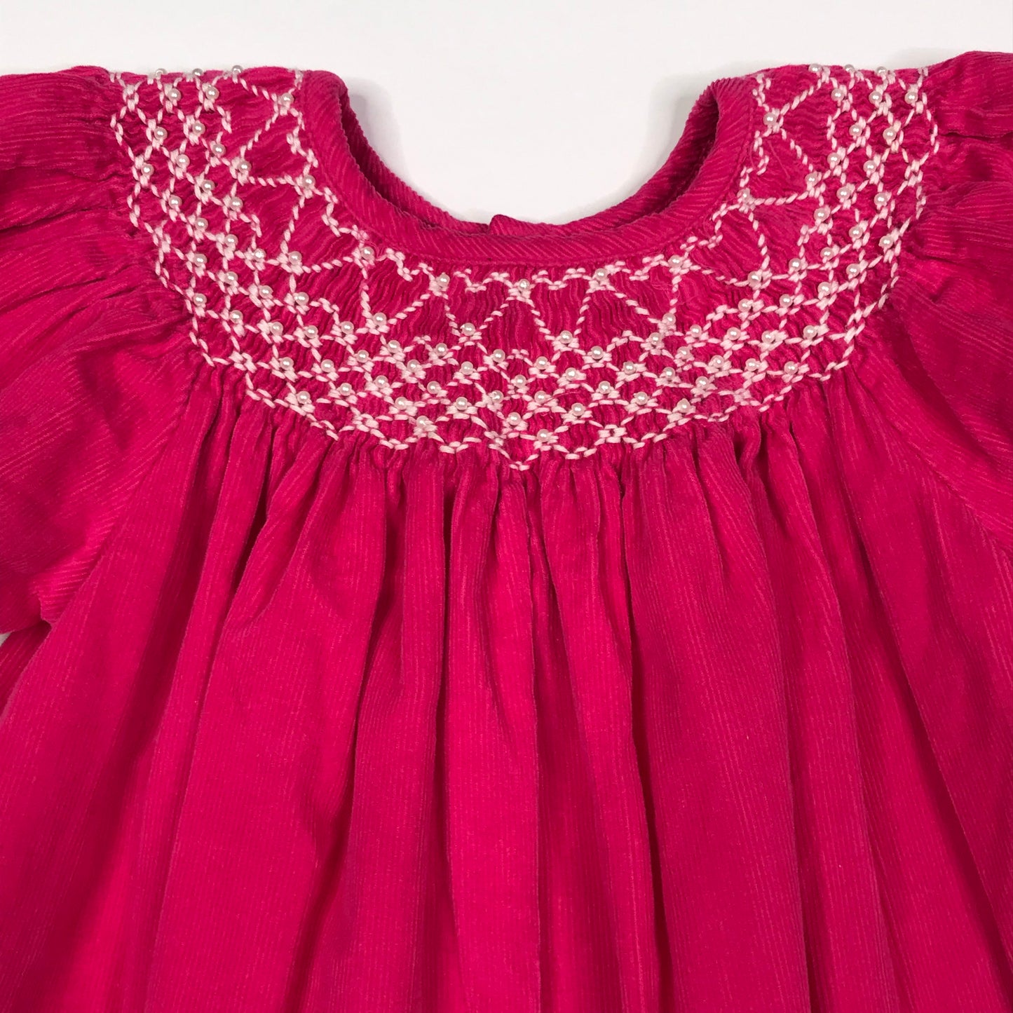 Mom & Me Fuchsia Pink Cord Smocked Dress Pearls Girls Size 9M