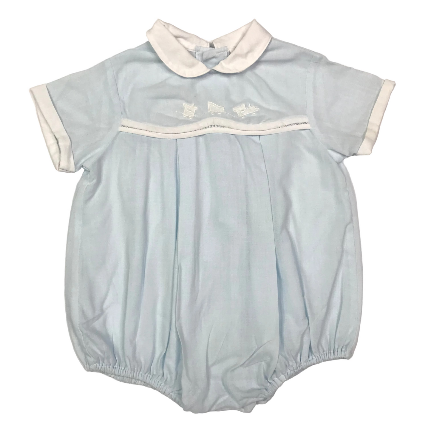 Carriage Boutiques Bubble Romper Creeper Blue White Train Boys Size 12M
