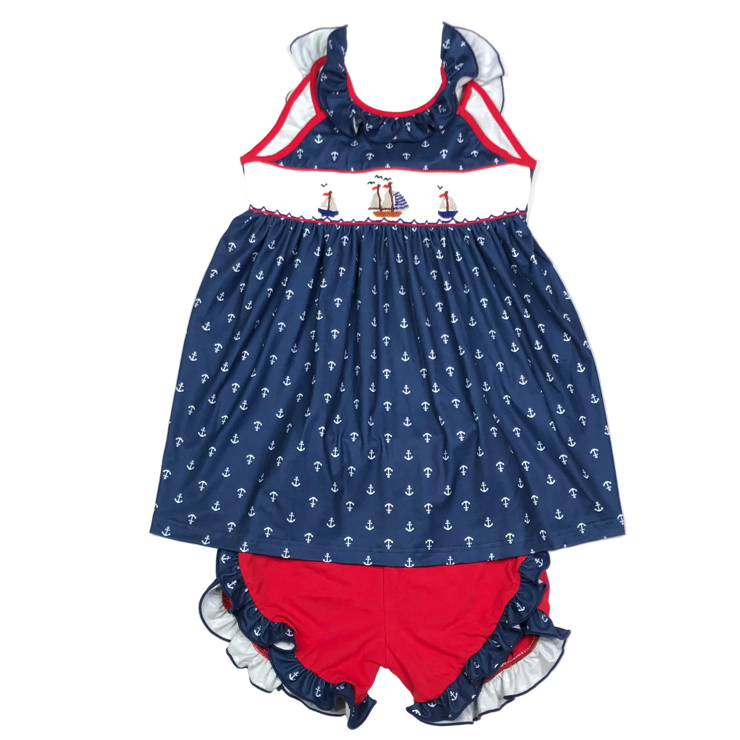Olive You Smocked Set Nautical Sailboats Girls Size 6