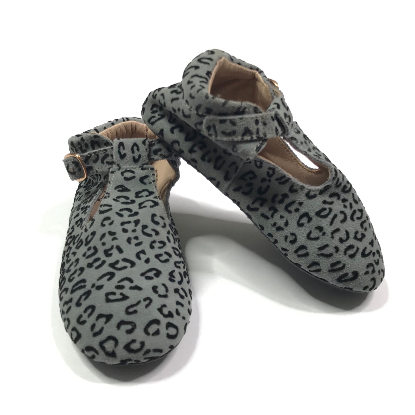 Monkey Feet T-Strap Grey Leopard Shoes Girls Size 3-4Y