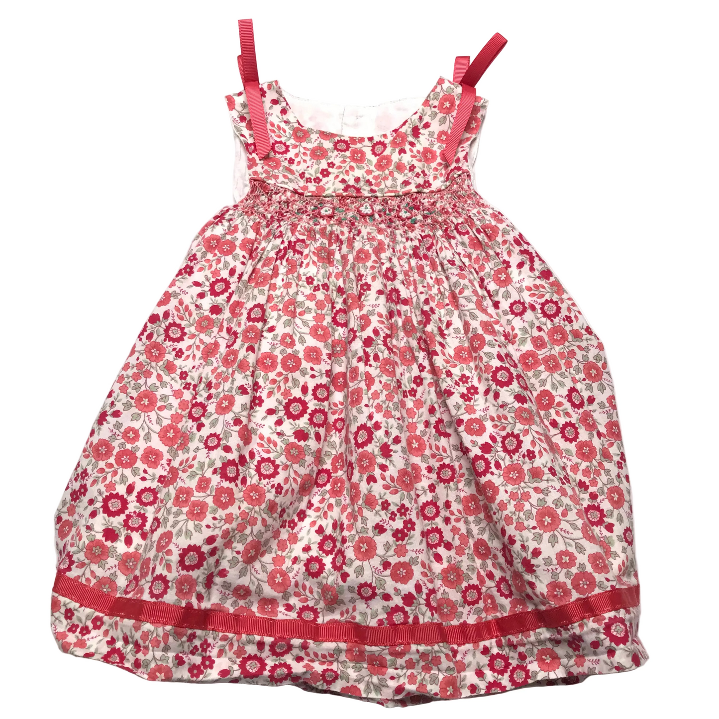 Edgehill Collection Smocked Floral Red White Dress Baby Girl Size 12M