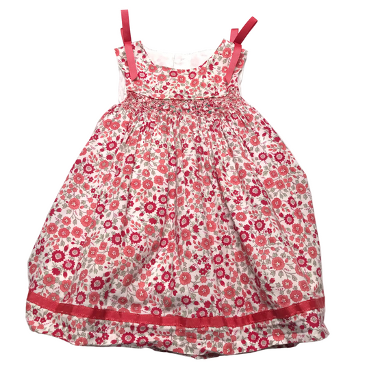 Edgehill Collection Smocked Floral Red White Dress Baby Girl Size 12M