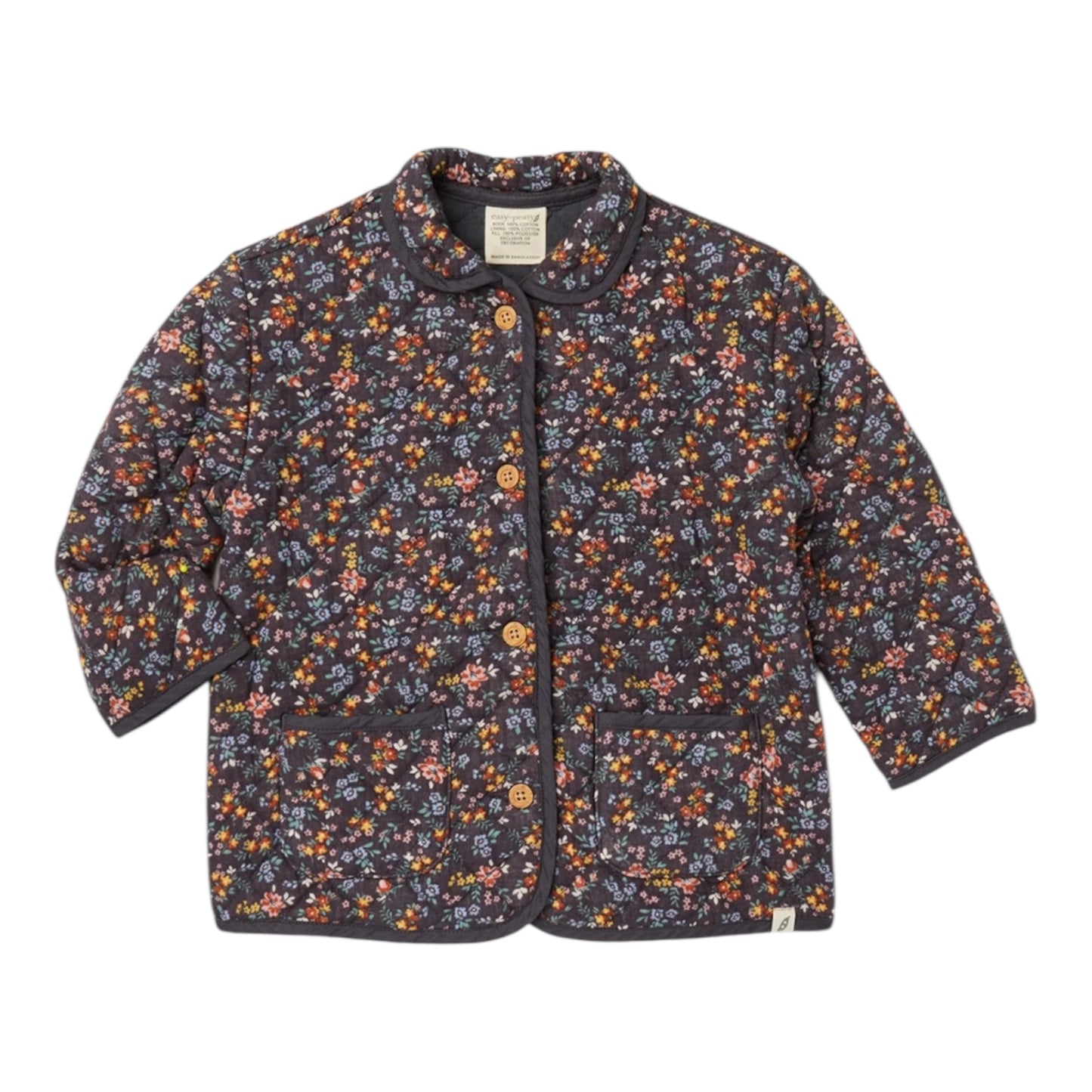 Easy Peasy Quilted Floral Jacket Grey Girls Size 12M